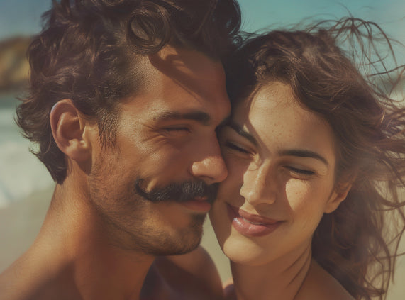 man with stylish moustache with girlfriend