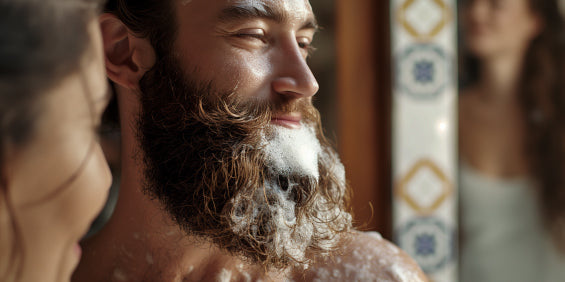 man washing beard with milkman beard wash