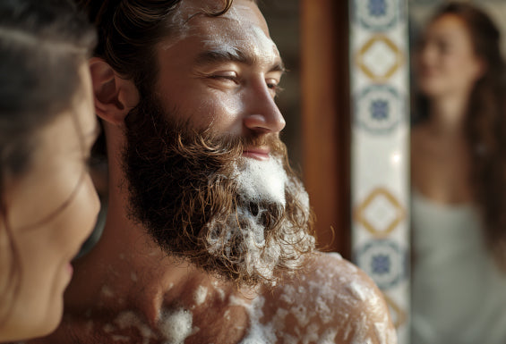 man washing beard with milkman beard wash