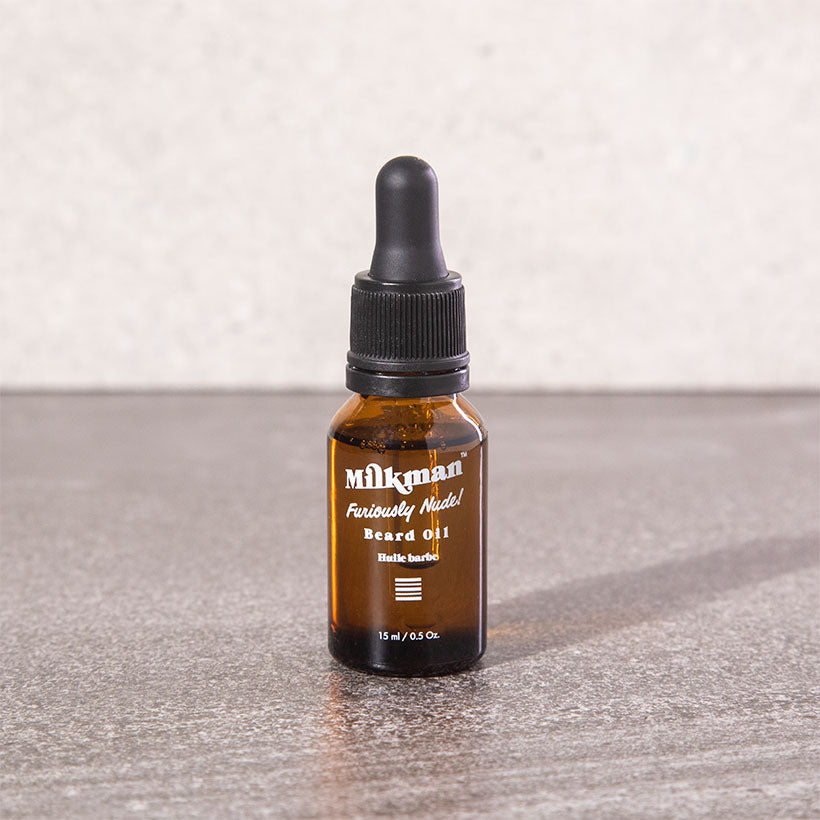 travel size beard oil, fragrance free, by milkman, made in australia