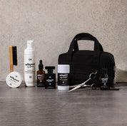 ultimate beard care kit with canvas toiletry dopp bag (king of wood scent)